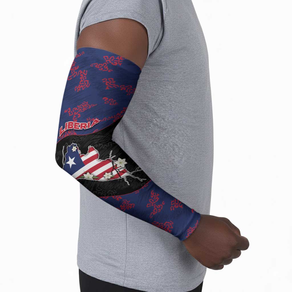 Personalized Liberia Arm Sleeves Map With Pepper Flowers Scratch Texture