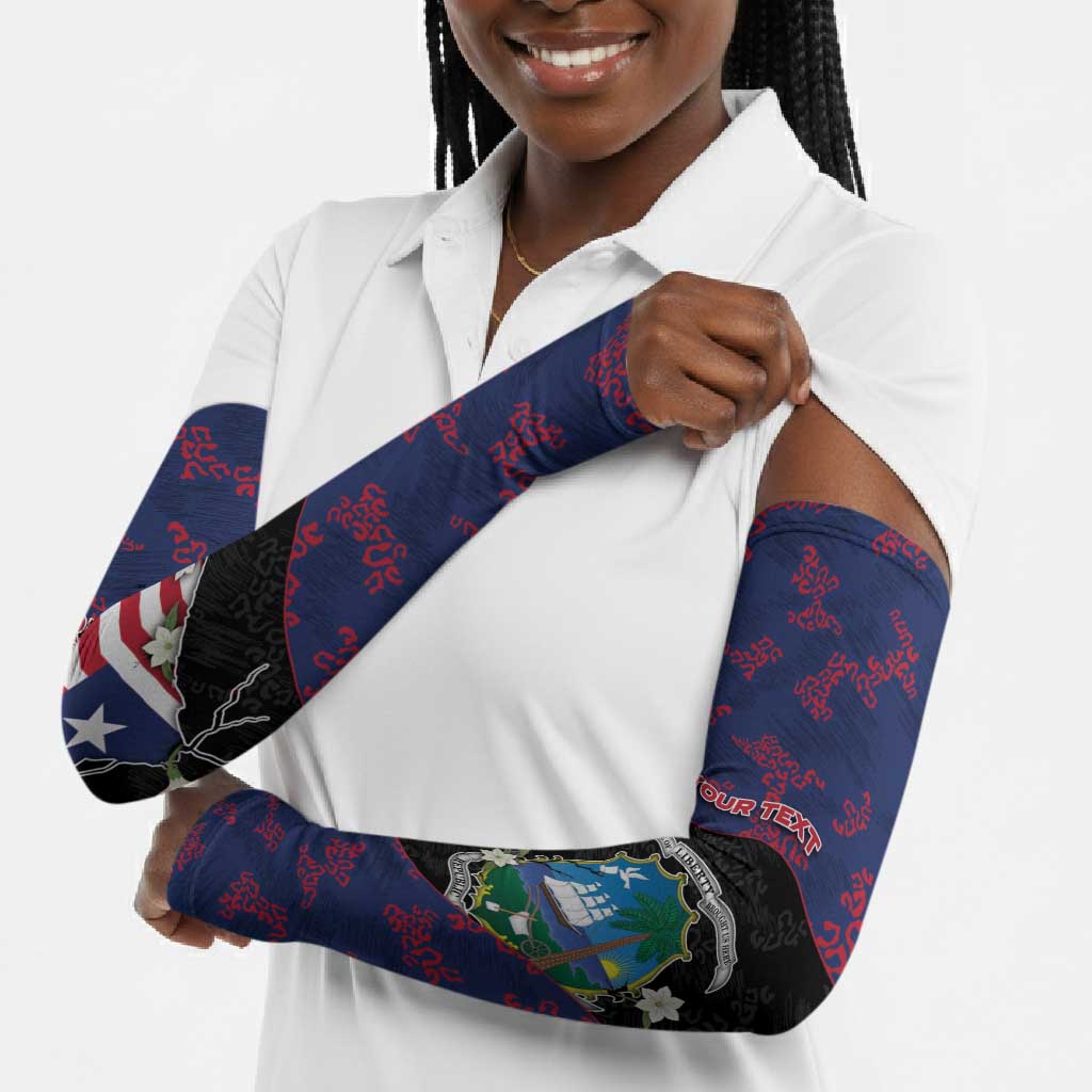 Personalized Liberia Arm Sleeves Map With Pepper Flowers Scratch Texture