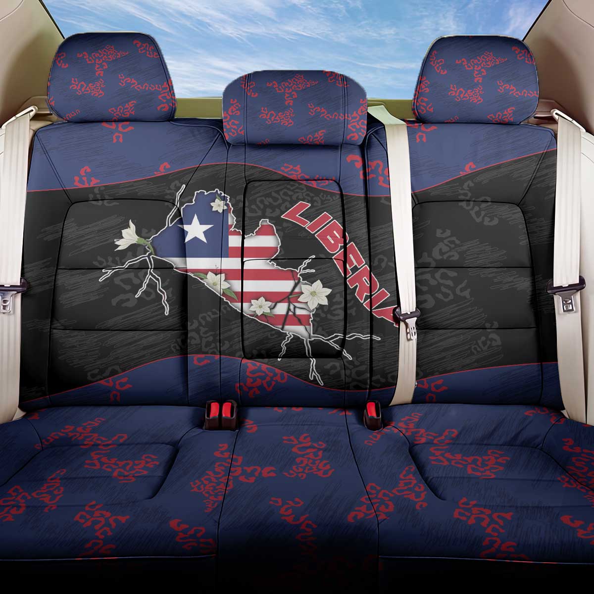 Liberia Back Car Seat Cover Map With Pepper Flowers Scratch Texture