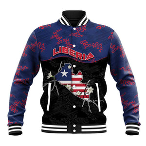 Personalized Liberia Baseball Jacket Map With Pepper Flowers Scratch Texture