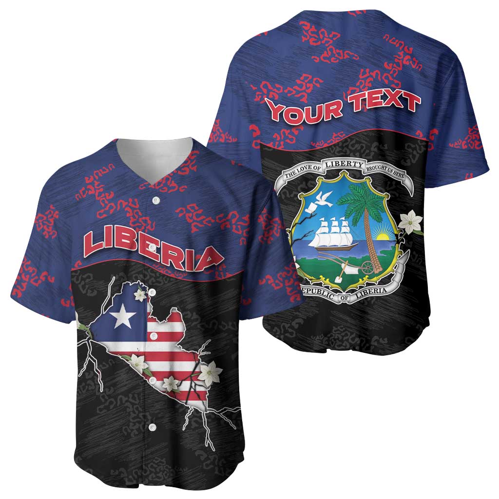 Personalized Liberia Baseball Jersey Map With Pepper Flowers Scratch Texture