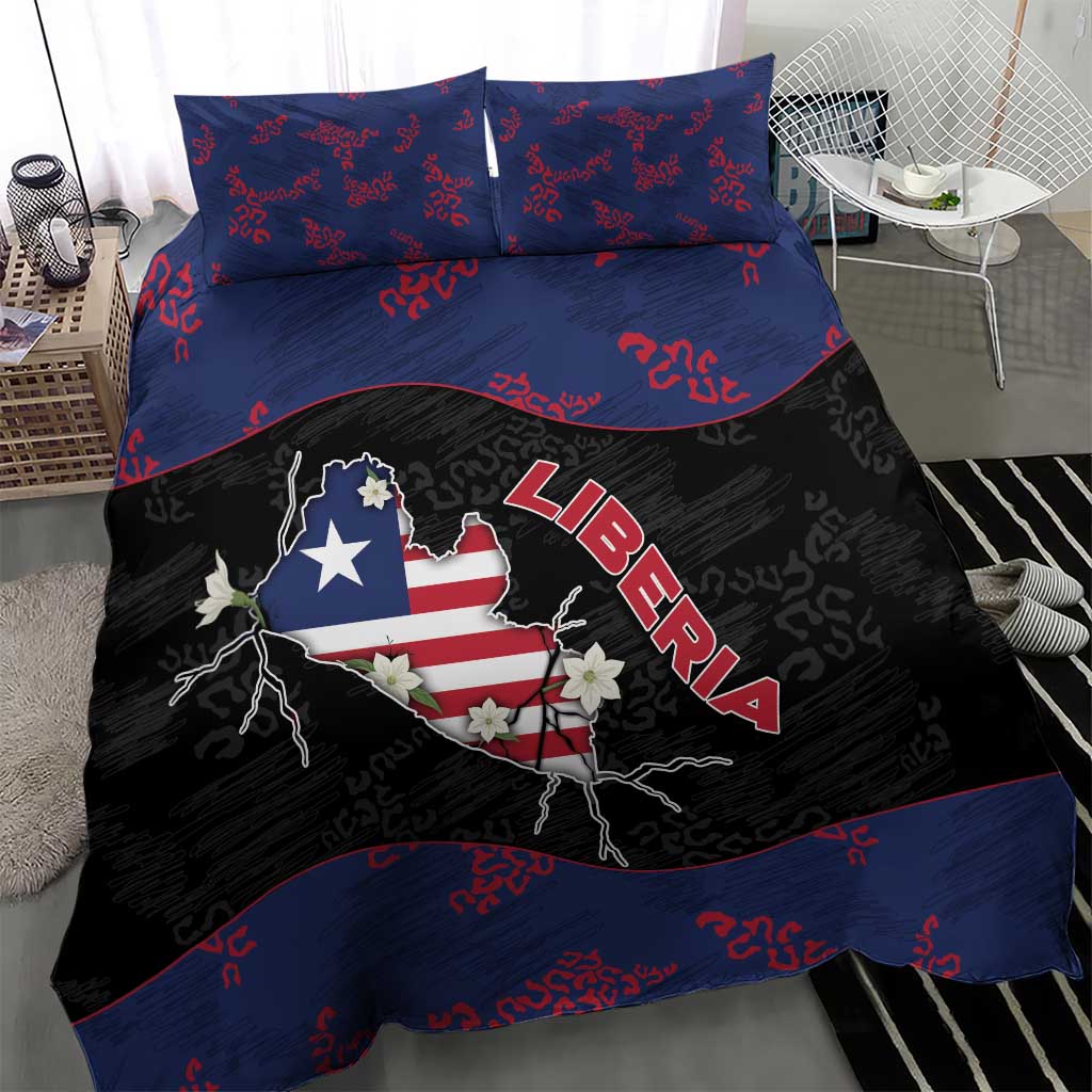 Liberia Bedding Set Map With Pepper Flowers Scratch Texture