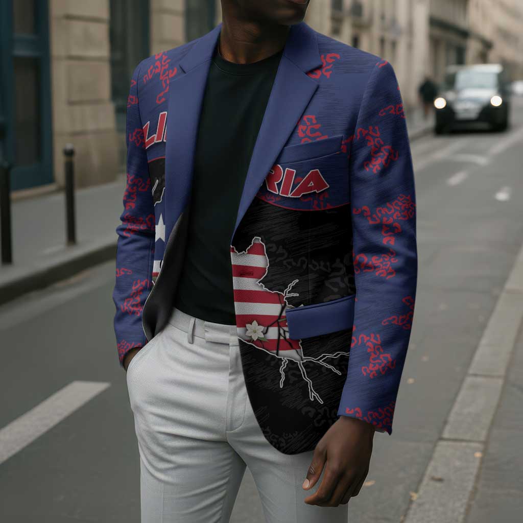 Personalized Liberia Blazer Map With Pepper Flowers Scratch Texture