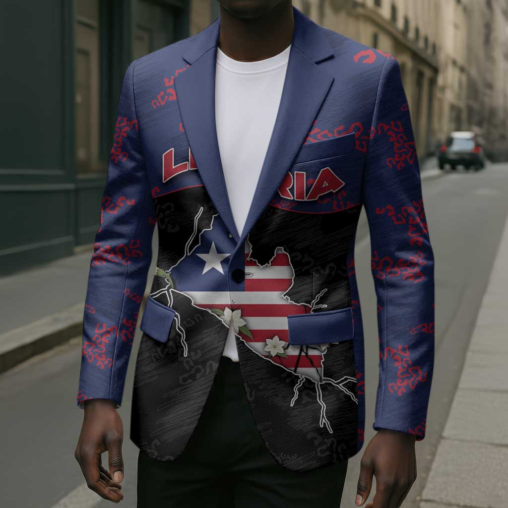 Personalized Liberia Blazer Map With Pepper Flowers Scratch Texture