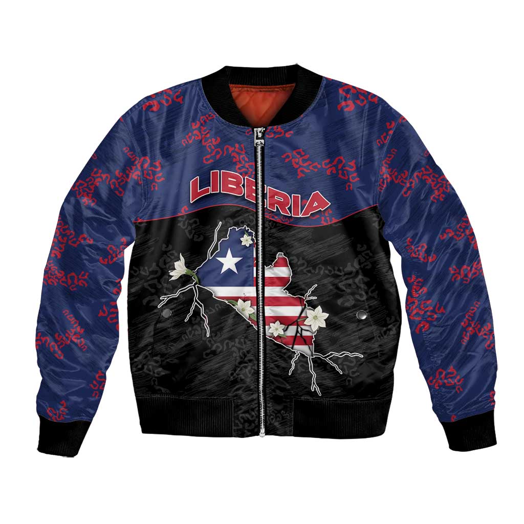 Personalized Liberia Bomber Jacket Map With Pepper Flowers Scratch Texture