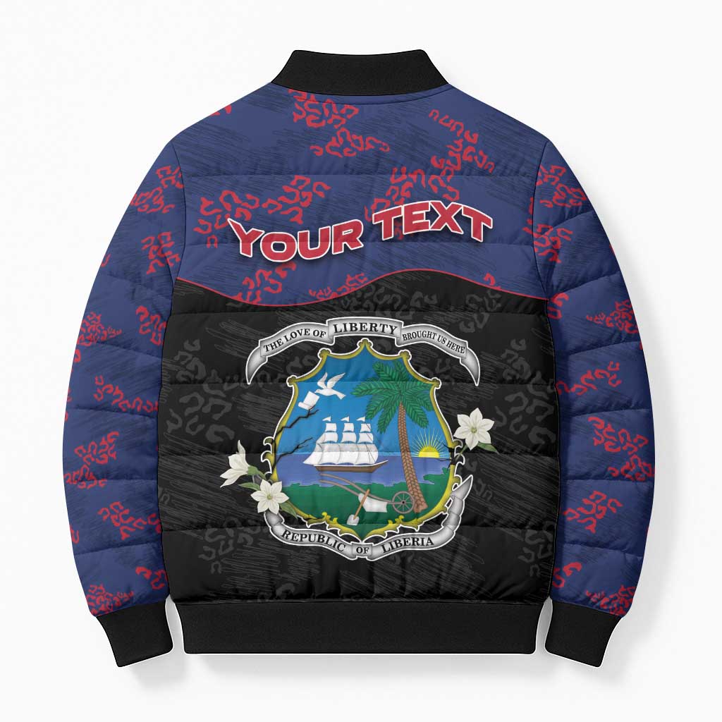 Personalized Liberia Bomber Puffer Jacket Map With Pepper Flowers Scratch Texture