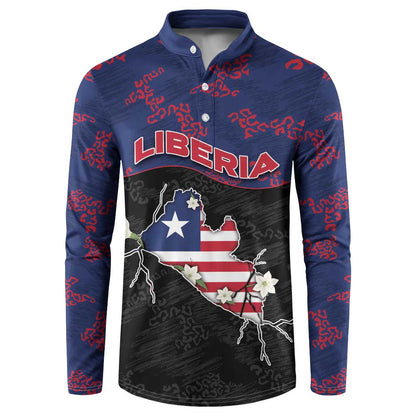 Personalized Liberia Button Sweatshirt Map With Pepper Flowers Scratch Texture