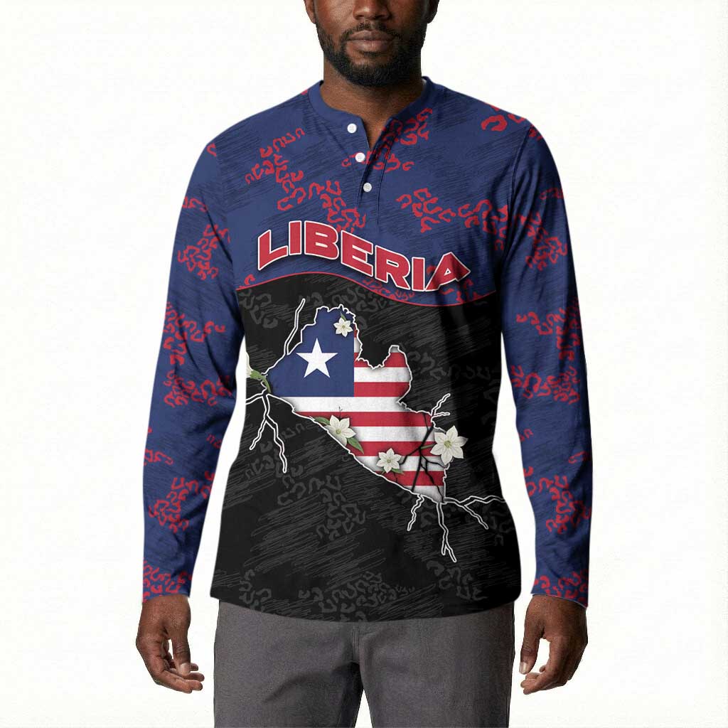 Personalized Liberia Button Sweatshirt Map With Pepper Flowers Scratch Texture