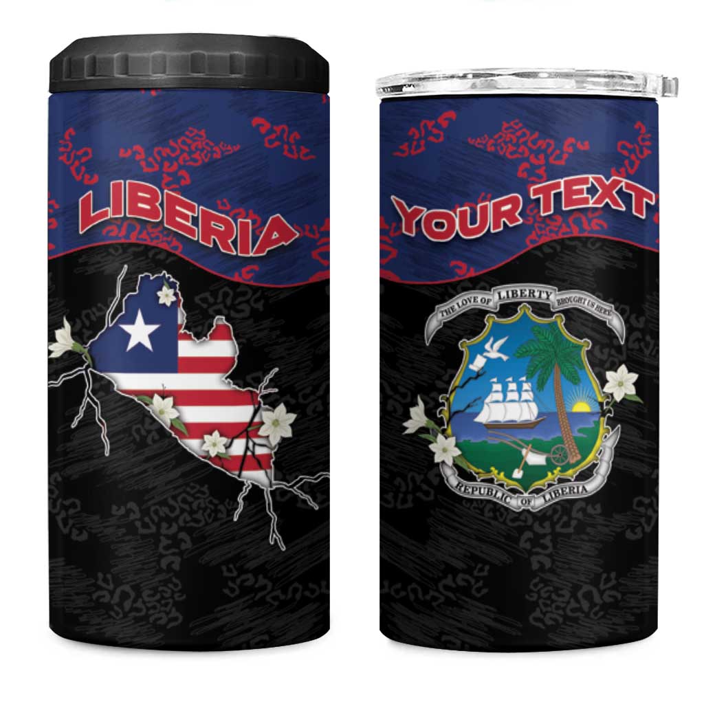 Personalized Liberia 4 in 1 Can Cooler Tumbler Map With Pepper Flowers Scratch Texture