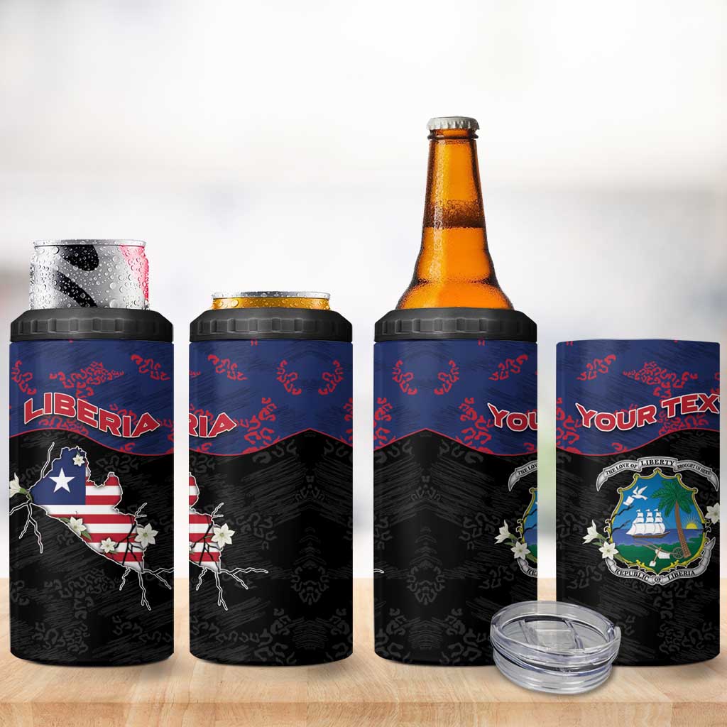 Personalized Liberia 4 in 1 Can Cooler Tumbler Map With Pepper Flowers Scratch Texture