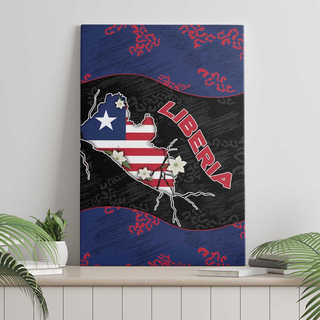 Liberia Canvas Wall Art Map With Pepper Flowers Scratch Texture