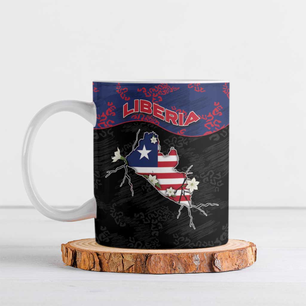 Personalized Liberia Ceramic Mug Map With Pepper Flowers Scratch Texture