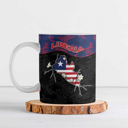 Personalized Liberia Ceramic Mug Map With Pepper Flowers Scratch Texture