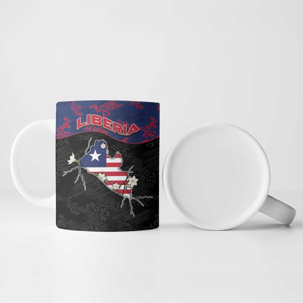 Personalized Liberia Ceramic Mug Map With Pepper Flowers Scratch Texture