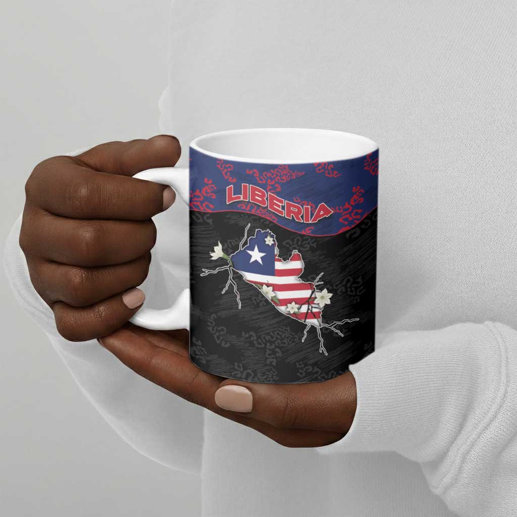 Personalized Liberia Ceramic Mug Map With Pepper Flowers Scratch Texture