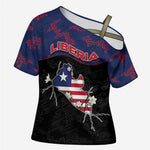 Personalized Liberia Cross Shoulder Shirt Map With Pepper Flowers Scratch Texture