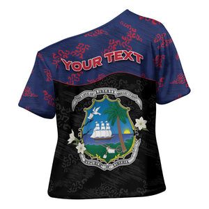 Personalized Liberia Cross Shoulder Shirt Map With Pepper Flowers Scratch Texture