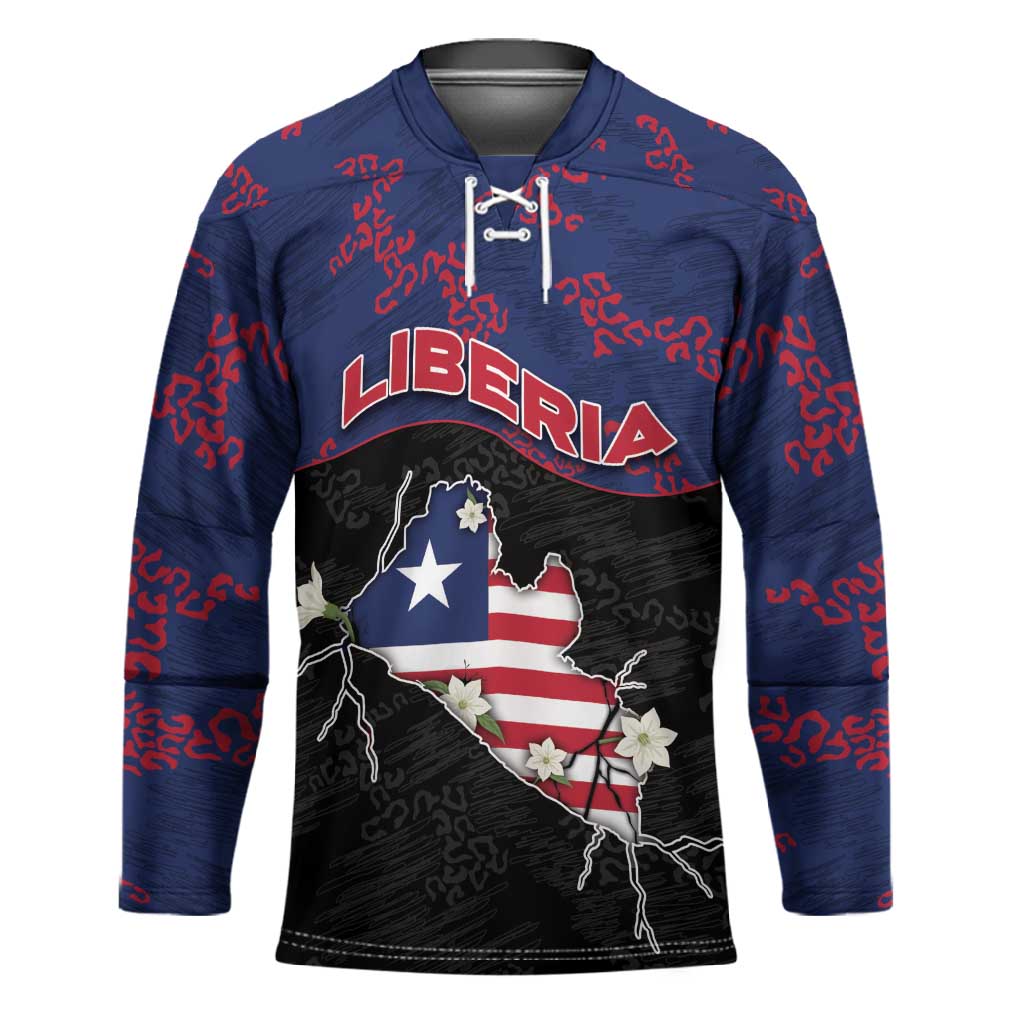 Personalized Liberia Hockey Jersey Map With Pepper Flowers Scratch Texture