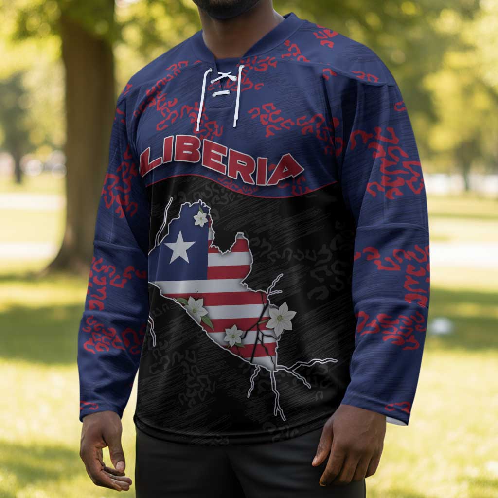 Personalized Liberia Hockey Jersey Map With Pepper Flowers Scratch Texture