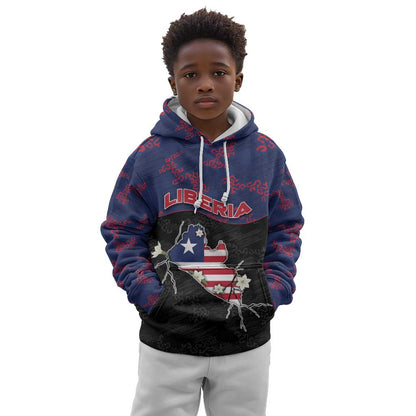 Personalized Liberia Kid Hoodie Map With Pepper Flowers Scratch Texture