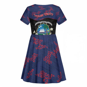 Personalized Liberia Kid Short Sleeve Dress Map With Pepper Flowers Scratch Texture