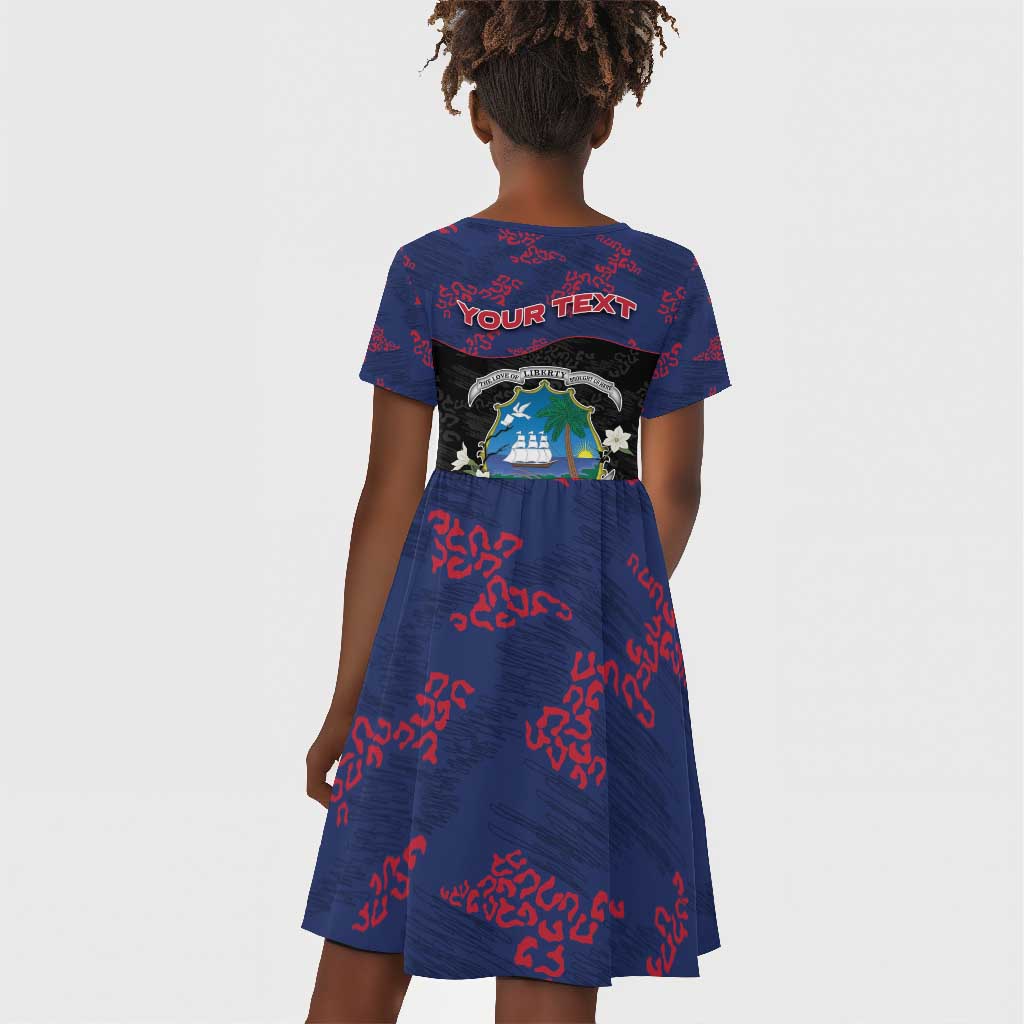 Personalized Liberia Kid Short Sleeve Dress Map With Pepper Flowers Scratch Texture