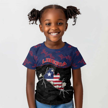 Personalized Liberia Kid T shirt Map With Pepper Flowers Scratch Texture