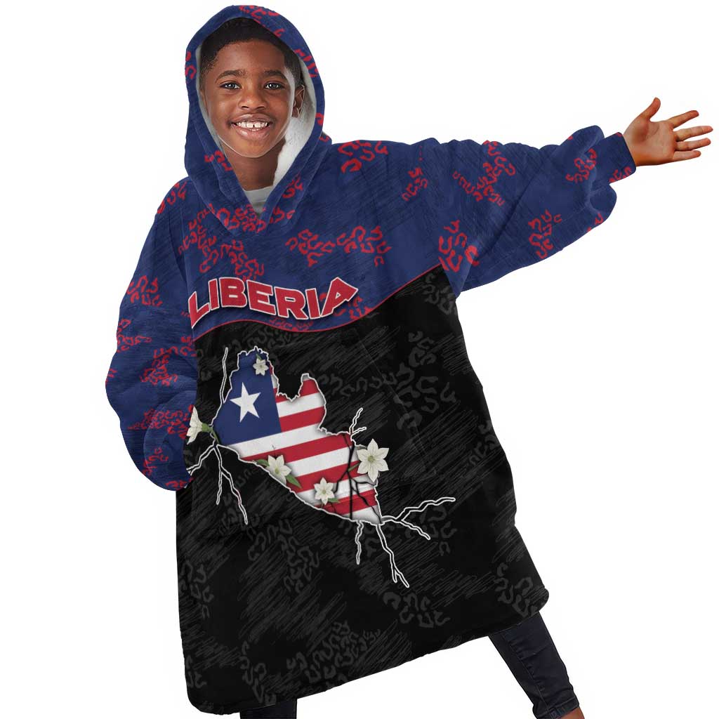 Personalized Liberia Kid Wearable Blanket Hoodie Map With Pepper Flowers Scratch Texture