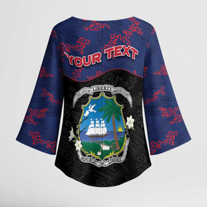 Personalized Liberia Kimono Sleeve Blouse Map With Pepper Flowers Scratch Texture