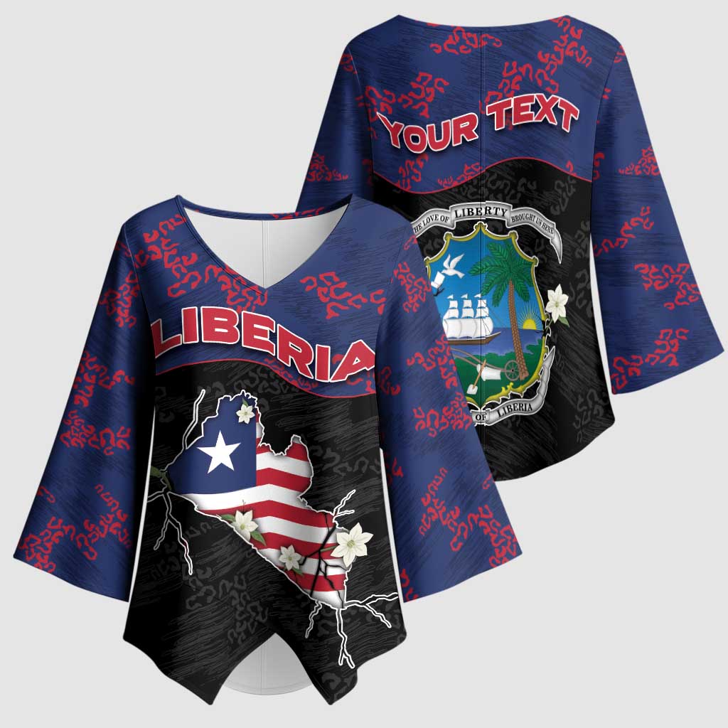 Personalized Liberia Kimono Sleeve Blouse Map With Pepper Flowers Scratch Texture