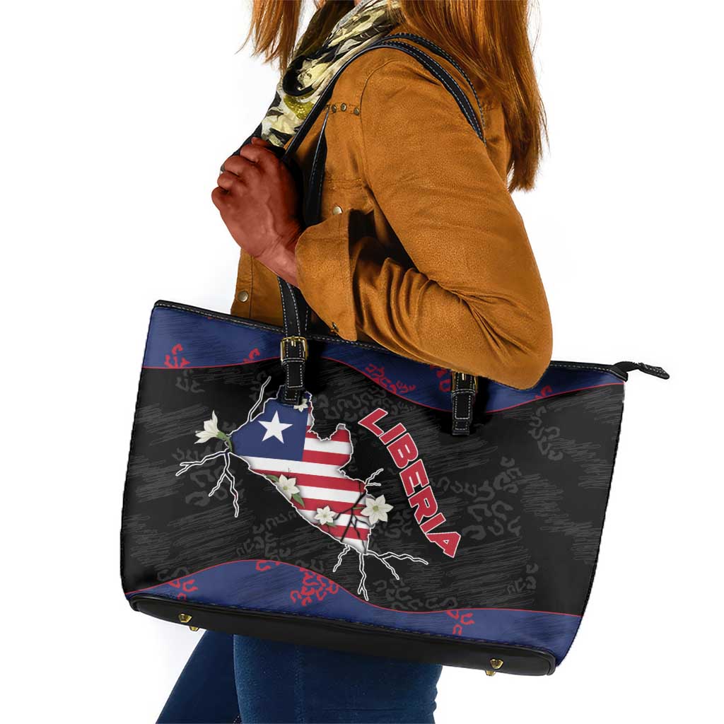 Liberia Leather Tote Bag Map With Pepper Flowers Scratch Texture