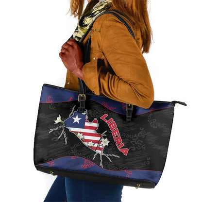 Liberia Leather Tote Bag Map With Pepper Flowers Scratch Texture