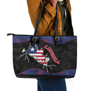 Liberia Leather Tote Bag Map With Pepper Flowers Scratch Texture