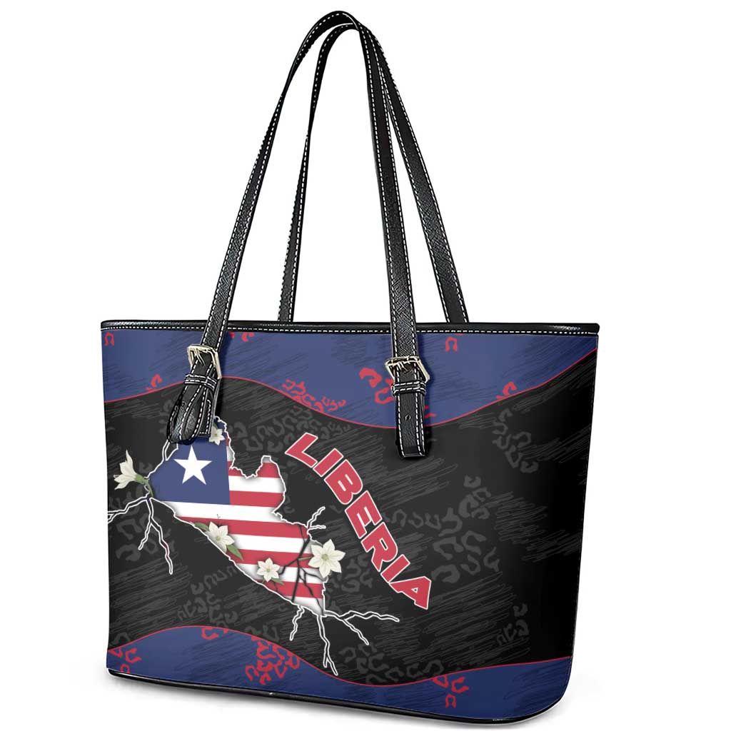 Liberia Leather Tote Bag Map With Pepper Flowers Scratch Texture