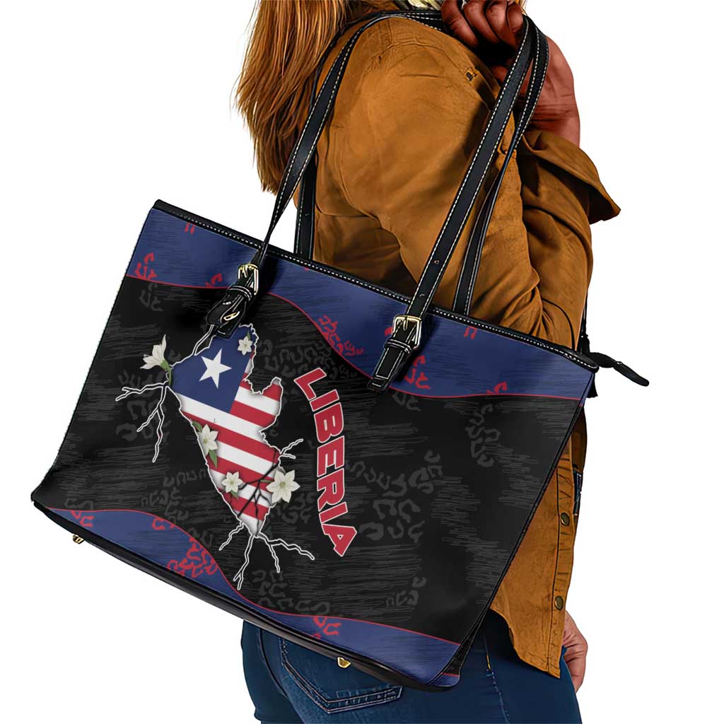 Liberia Leather Tote Bag Map With Pepper Flowers Scratch Texture