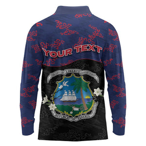 Personalized Liberia Long Sleeve Polo Shirt Map With Pepper Flowers Scratch Texture