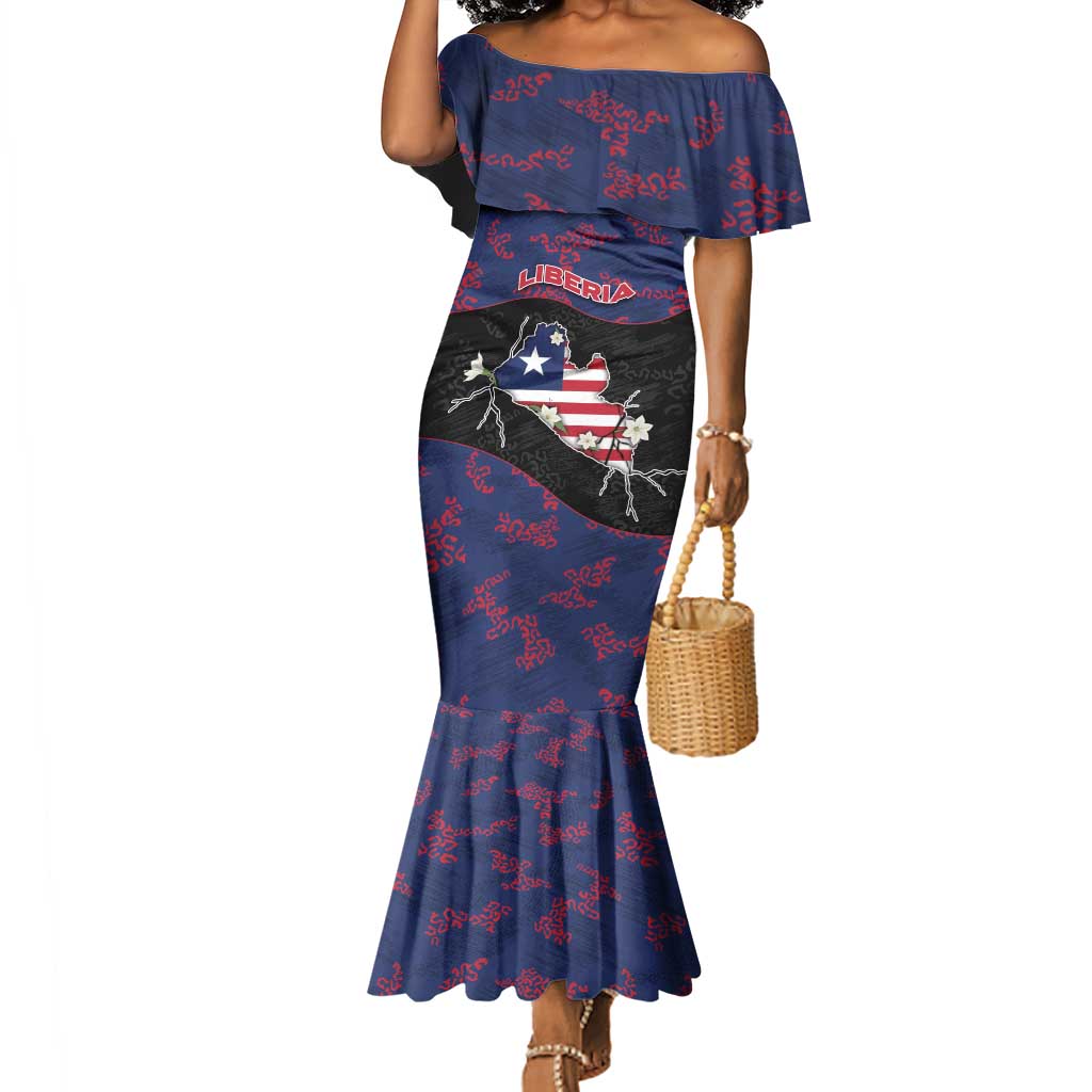 Personalized Liberia Mermaid Dress Map With Pepper Flowers Scratch Texture