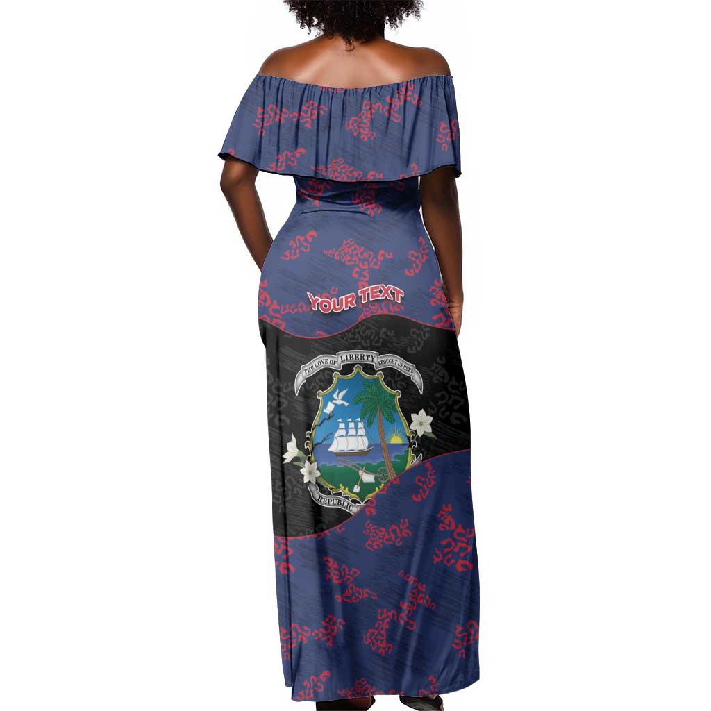 Personalized Liberia Off Shoulder Maxi Dress Map With Pepper Flowers Scratch Texture