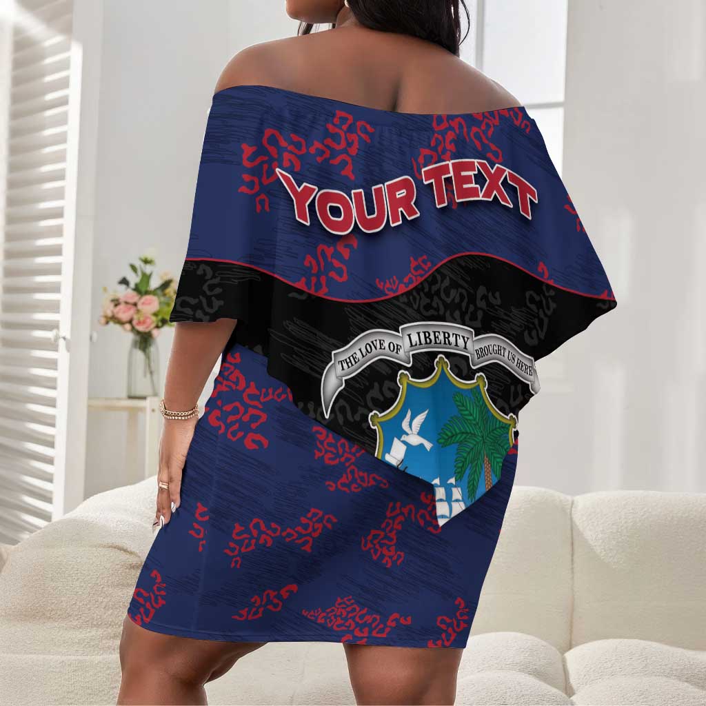 Personalized Liberia Off Shoulder Short Dress Map With Pepper Flowers Scratch Texture