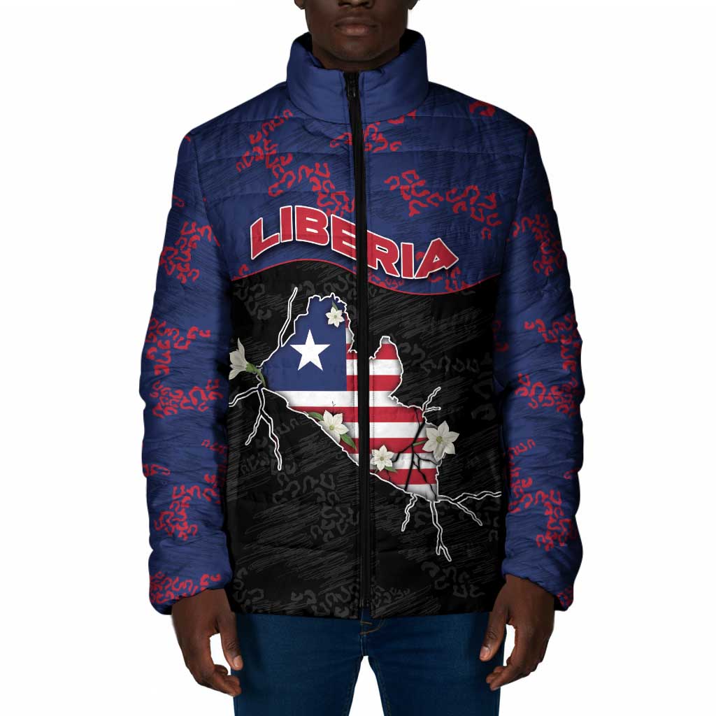 Personalized Liberia Padded Jacket Map With Pepper Flowers Scratch Texture