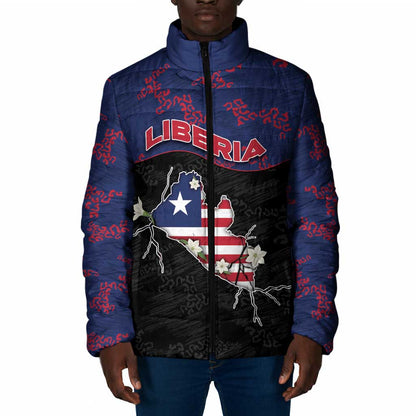 Personalized Liberia Padded Jacket Map With Pepper Flowers Scratch Texture