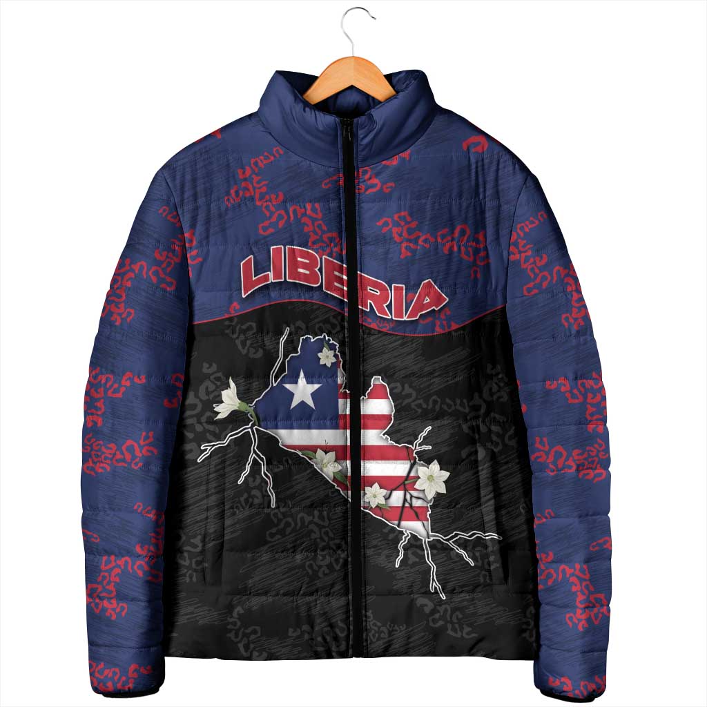Personalized Liberia Padded Jacket Map With Pepper Flowers Scratch Texture