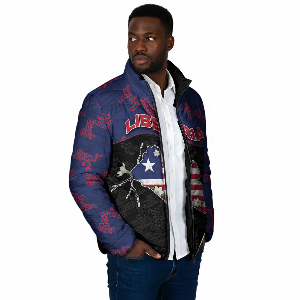 Personalized Liberia Padded Jacket Map With Pepper Flowers Scratch Texture