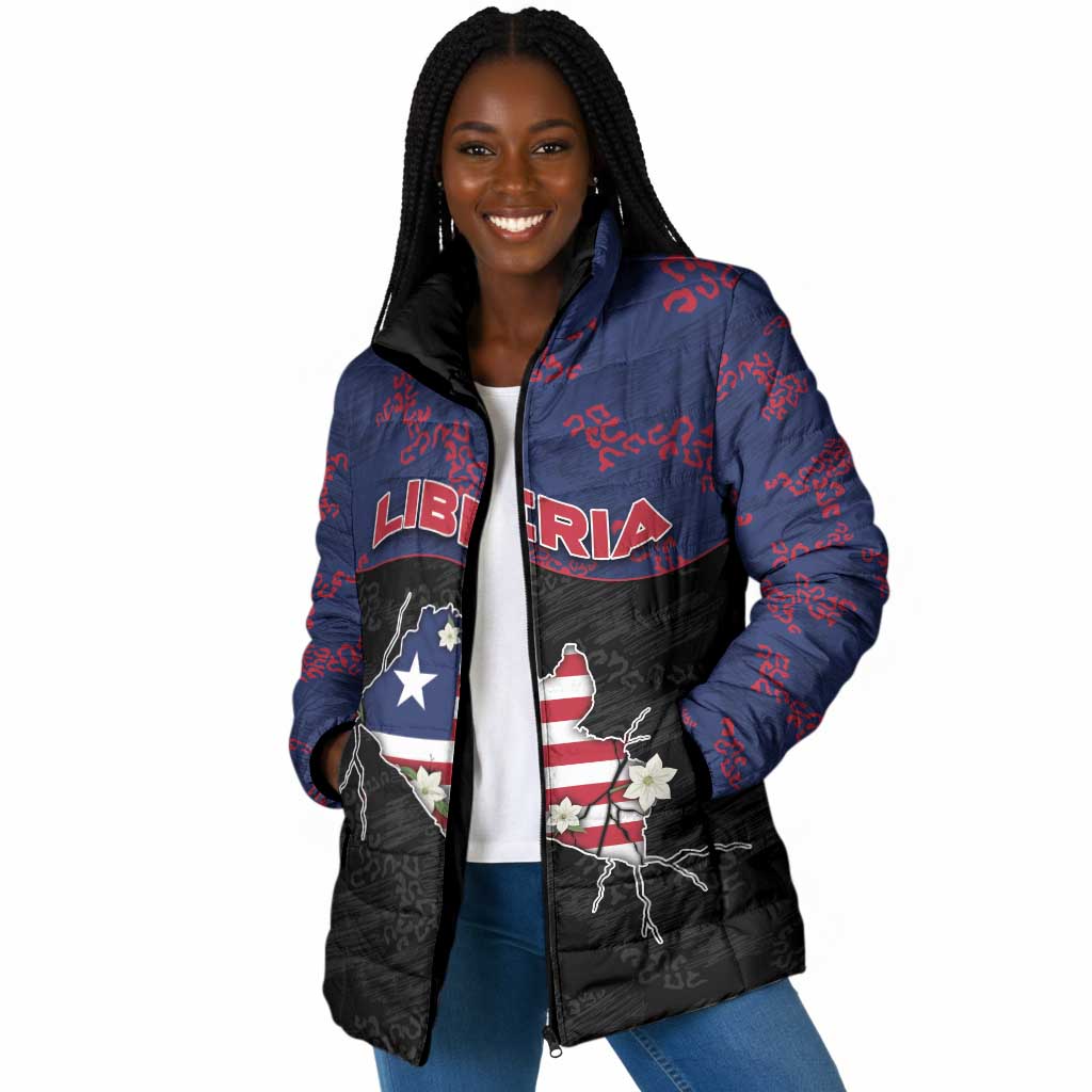 Personalized Liberia Padded Jacket Map With Pepper Flowers Scratch Texture