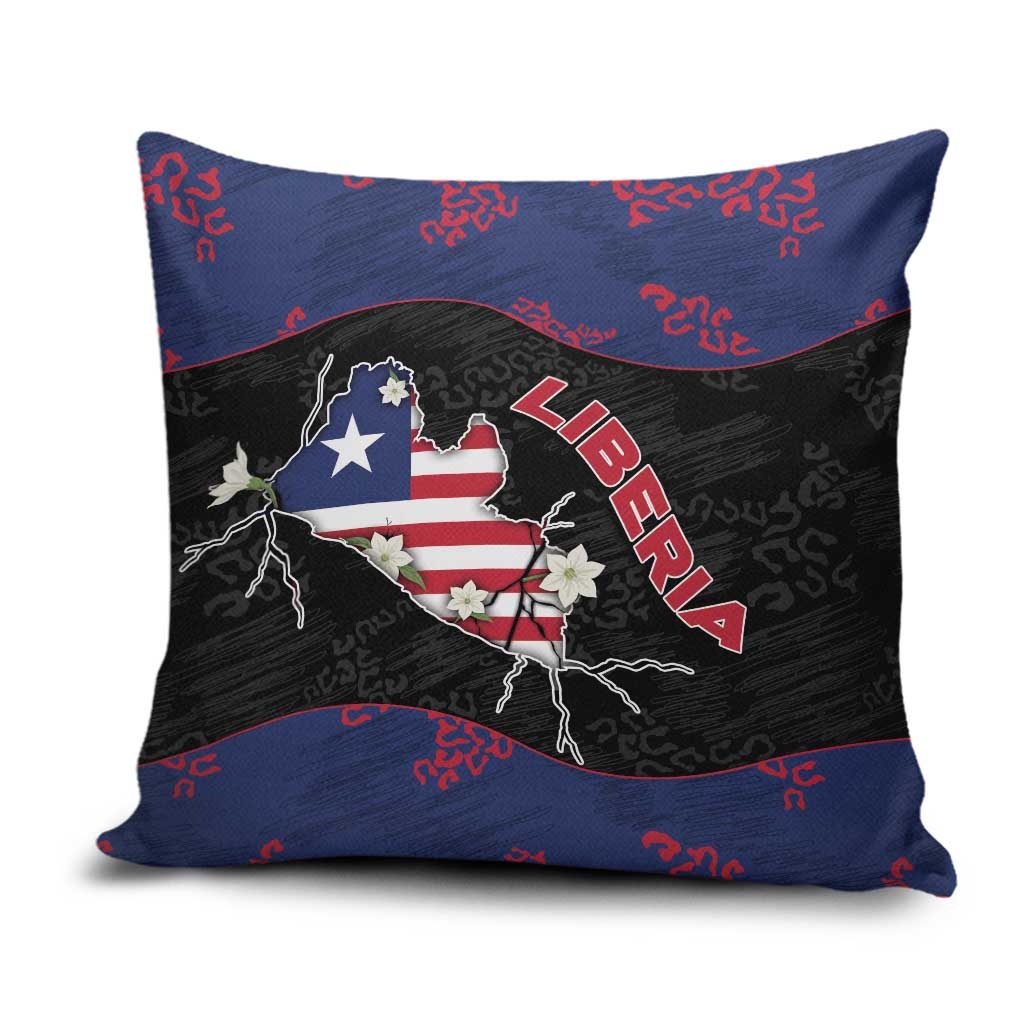 Liberia Pillow Cover Map With Pepper Flowers Scratch Texture