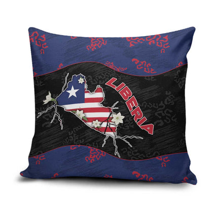 Liberia Pillow Cover Map With Pepper Flowers Scratch Texture