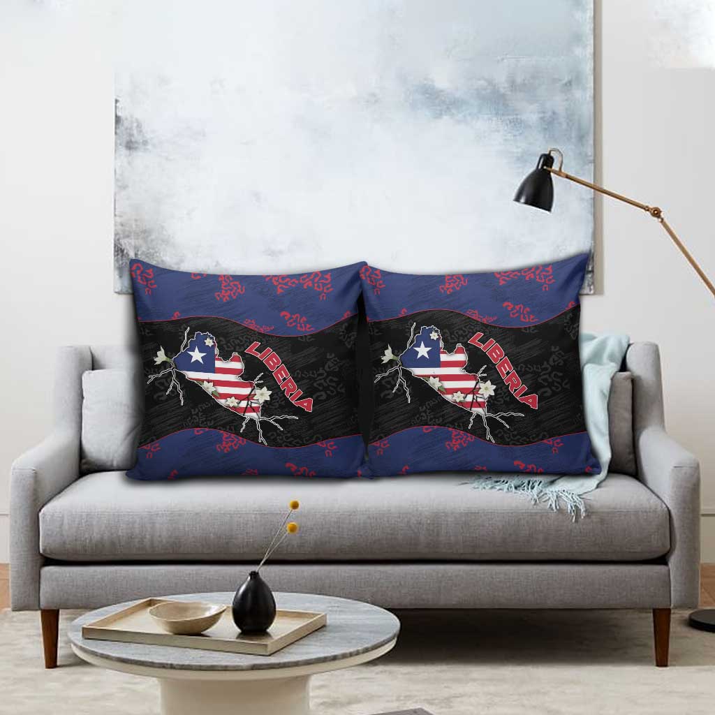 Liberia Pillow Cover Map With Pepper Flowers Scratch Texture