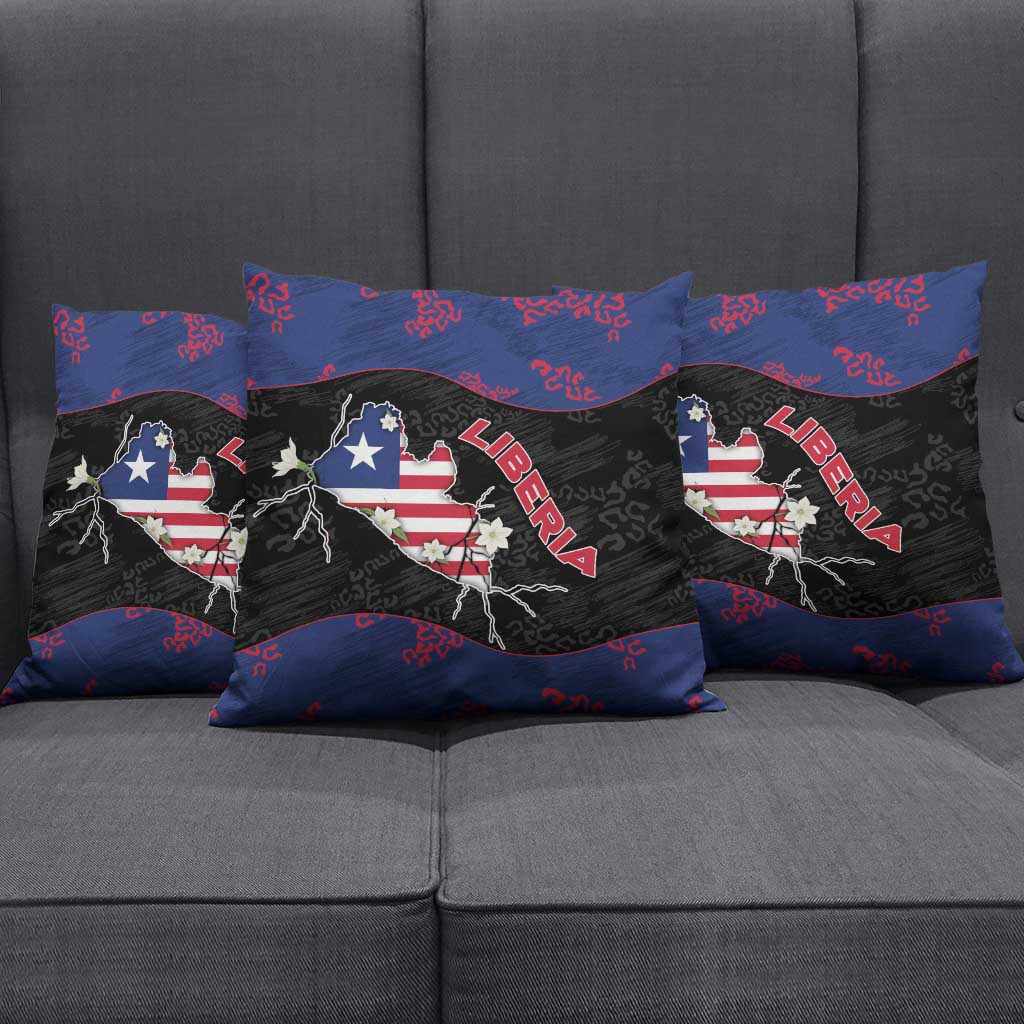 Liberia Pillow Cover Map With Pepper Flowers Scratch Texture