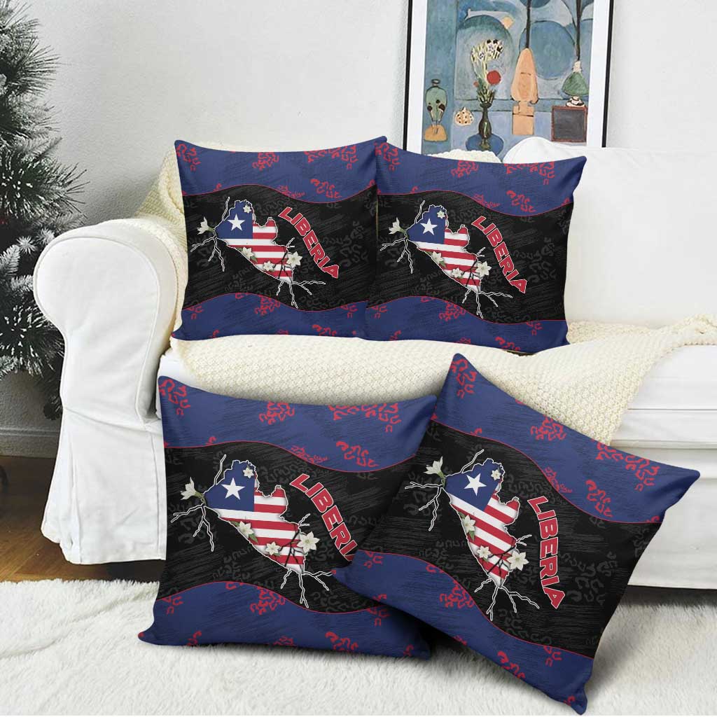 Liberia Pillow Cover Map With Pepper Flowers Scratch Texture