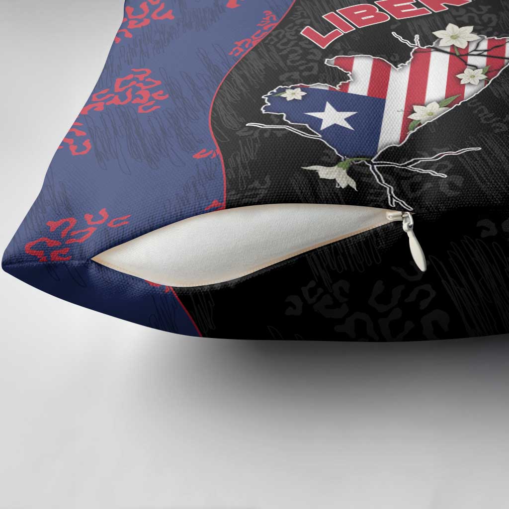 Liberia Pillow Cover Map With Pepper Flowers Scratch Texture